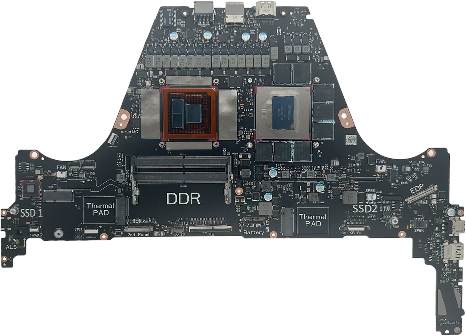 A view of the front of the ASUS GX650PY's motherboard.
