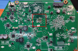 Backside of board, charred components and layers