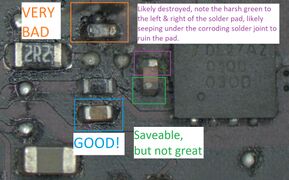Another example of a board being ultrasonically cleaned before resolving corrosion. (Figure 9)