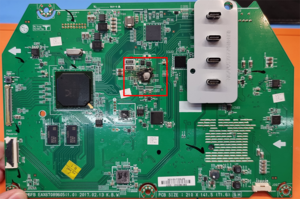 Frontside of board, destroyed TPS65983